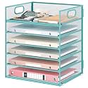 6 Tiers Letter Tray Paper Organizer with Handle, Mesh Desk File Organizer, Metal Desktop Document Shelf Organization, Paper Sorter Organizer for Office, Home or School File Folder Holder - Blue