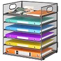 6 Tiers Letter Tray Paper Organizer With Handle, Mesh Desk File Organizer, Metal Desktop Document Shelf, Paper Sorter for Office, Home or School File Folder Holder - Grey