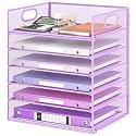 6 Tiers Letter Tray Paper Organizer with Handle, Mesh Desk File Organizer, Metal Desktop Document Shelf Organization, Paper Sorter Organizer for Office, Home or School File Folder Holder - Purple