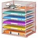 6 Tiers Letter Tray Paper Organizer with Handle, Mesh Desk File Organizer, Metal Desktop Document Shelf Organization, Paper Sorter Organizer for Office, Home or School File Folder Holder (Rose Gold)