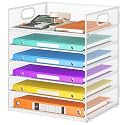 6 Tray Paper Organizer Letter Tray with Handle - Mesh Desk File Organizer, Paper Sorter Organizer for Office, Home or School File Folder Holder - White