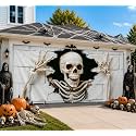 6 x 13 FT Giant Skull Halloween Garage Door Decorations Skeleton Garage Door Cover Hanging Banner,Horror Skull Backdrop Mural for Home,Outdoor,Indoor,Spooky Party,71 x 157 Inch