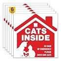 6 x Cats Inside Sticker | 5 x 5 Inch Premium Vinyl Cats Emergency Fire Rescue Sign | Self-Adhesive, UV-Resistant, Water-Proof Save My Pets Labels for Business, House, Door, Indoor and Outdoor Use