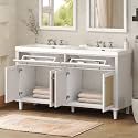 60" White Bathroom Vanity - SMC Sink with Soft Close Drawers, Solid Wood Legs and Silver Metal Knobs (White-B)