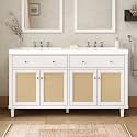 60" Bathroom Vanity - Double SMC Sink with 2 Tip-Out Trays/Flip-Out Drawers and 4 Soft Closing Doors, Solid Wood Legs and Silver Metal Knobs