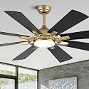 60" Black and Gold Ceiling Fan with Lights Remote Large Fandelier