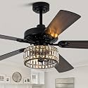 60" Crystal Ceiling Fan with Lights and Remote, Rustic Chandelier