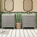 60" Solid Wood Carved Lavatory Vanity Set, Bathroom Cabinet with Sink of Ceramic Basin &amp; 3-Hole, Bathroom Cabinet with Concealed 3-Drawer Storage for Bathroom Organization, Gray