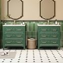 60" Solid Wood Carved Lavatory Vanity Set, Bathroom Cabinet with Sink of Ceramic Basin & 3-Hole, Bathroom Cabinet with Concealed 3-Drawer Storage for Bathroom Organization, Green