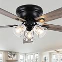 60" Vintage Ceiling Fan with Lights Remote, Flush Mount Fandelier
