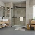 60" W x 72" H Single Sliding Shower Door - Bypass Space Saving Design with 1/4” Clear Tempered Glass &amp; Aluminum Alloy Frame, Easy Installation &amp; Reversible Hinges, Matte Black Finish