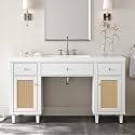 60" White Bathroom Vanity - SMC Sink with Soft Close Drawers, Solid Wood Legs and Silver Metal Knobs (White)