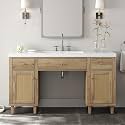 60" White Bathroom Vanity - SMC Sink with Soft Close Drawers, Solid Wood Legs and Silver Metal Knobs (Wood)