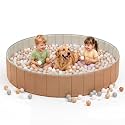 60"x12" Large Kids Ball Pool, Foldable Toddler Play Pit, Camel