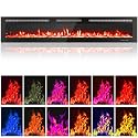 Garvee 60 in Electric Fireplace, Recessed/Wall Mounted Linear Fireplace with WiFi &amp; Remote Control, Multicolor Flame Effect, 750W/1500W Heating, Includes Log &amp; Crystal Decor, Black