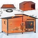 60" Extra Large Heated Dog House Outdoor Weatherproof Dog Shelter