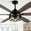 60“ Farmhouse Ceiling Fan with Lights Remote, Rustic Ceiling Fan