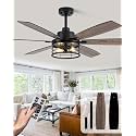 60 Inch Farmhouse Ceiling Fan with Light Black Rustic Chandelier Fan