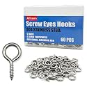 60 PCS 304 Stainless Steel Screw Eyes Hooks, 1 Inch Eyes Screw Hooks, Rust-Resistant Self Tapping Eyelet Bolts for Wood, Indoor & Outdoor for Hanging Artwork