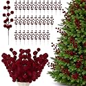 60 Pcs Burgundy 8 Inch Christmas Holly Berry Stems