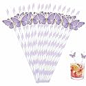 60 Pcs Butterfly Paper Straws Disposable Cocktail Straws for Drinks Striped Straw for Milkshake Cold Drink Stand Supplies Decorations
