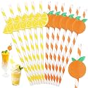 60 PCS Lemon Orange Paper Straws Drinking Disposable Cocktail Striped Straw