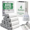 600 Counts 4 Gallon Trash Bag Drawstring Small Trash Bags, Thick Pre-separated Garbage Bags, Trash Bin Liners, Suitable for bathroom, kitchen, bedroom, office (White)