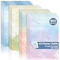 600 Sheet Watercolor A5 Refill Paper for Planner Inserts 6-Hole Loose Leaf Lined Filler Paper A5 Refillable Notebook Planner Accessories 100GSM for 6 Ring Binder Budget Planner Journal 5.6" x 8.2"
