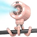 Shirble Baby Stroller Misting Fan, 6000mAh Rechargeable Clip-On Fan, 3 Speeds & 2 Spray Modes, 14H Cooling, Leak-Proof 100ML Tank, Night Light & Timer, BPA-Free for Strollers, Cribs & Travel (Pink)