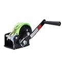 600Lbs Hand Crank Winch with 5M Polyester Strap and Hook, Heavy Duty Manual Winch, Dual Way Ratchet Hand Winch for Trailer Boat Yacht, Sturdy Carbon Steel Gear with 3.2:1 Ratio