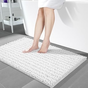 yimobra long bathroom rug mat 44 x 24 non-slip soft absorbent water machine washable quick dry thick modern bedroom bath mat home decor accessories bright white