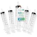 60ml Catheter Tip Syringe with Covers 5 Pack by Tilcare - Sterile Plastic Medicine Food Droppers for Children, Pets or Adults – Latex-Free Oral Medication Dispenser - Large Feeding Tube Syringes