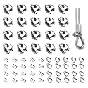 60PCS 1/8 Inches M3 Stainless Steel Wire Rope Cable Clip Clamp & M3 Thimble & M3 Aluminum Crimping Loop Sleeve (3 Styles 20PCS Each), Cable Clamp Fasteners for 1/16"-1/8" Wire Rope for Outdoors