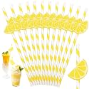 60PCS Lemon Paper Straws Drinking Disposable Striped Straw Party Supplies