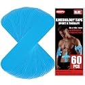 60 Pcs Light Blue Precut Kinesiology Tape Strips, 2in x 10in Kinetic Tape