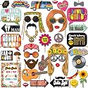 60s Photo Booth Props - 41-pc Photo Booth Kit with 8 x 10-Inch Sign, 60 Adhesive Pads, 45 Sticks - Hippie Photo Booth Props - 1960 Party Supplies - Props for Woodstock Party