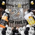 21st Birthday Decorations for Him - Black &amp; Silver 21st Birthday Decor for Her with Cheers 21 Years Banner, Curtains, Confetti &amp; Number Balloons