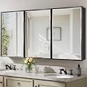 60x30 Pre-Assembled Black Medicine Cabinet with Mirror, Surface or Recessed Medicine Cabinet Mirror for Bathroom, Aluminum Beveled Frame Bathroom Vanity Mirror with Adjustable Shelves Storage