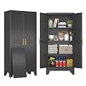 61" Black Metal Storage Cabinet with 2 Doors and 3 Adjustable Shelves,Steel Garage Tool Cabinet, File Cabinet,Kitchen Pantry Cabinet for Home,Office,Garage,School,Warehouse