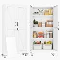 61" Metal Garage Storage Locker Cabinet with Wheels,Rolling White Lockable Tool Cabinet with 2 Doors and 3 Adjustable Shelves, Steel File Cabinet for Home Office Warehouse Gym