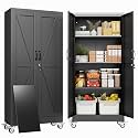 61" Metal Garage Storage Locker Cabinet with Wheels,Rolling Black Lockable Tool Cabinet with 2 Doors and 3 Adjustable Shelves, Steel Office File Cabinet for Home Office Warehouse Gym