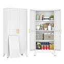 61" White Metal Storage Cabinet with 2 Doors and 3 Adjustable Shelves,Steel Garage Tool Cabinet, File Cabinet,Kitchen Pantry Cabinet for Home,Office,Garage,School,Warehouse
