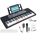 61 Key Electronic Keyboard Piano with Lighted Up Keys, Musical Mini Keyboard Piano with keyboard stand, Digital Portable Synthesizer Keyboards for Beginners Kids Adults (Black)