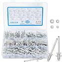 620Pcs Pop Rivets Assortment Kit, 14 Sizes Aluminum Blind Rivets (3/32" 1/8" 5/32" 3/16" 1/4") with 304 Stainless Steel Pop Rivet Washer, Assorted Blind Rivets