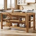63" Solid Wood Kitchen Island with Storage Shelves, Natural Wood