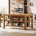 63" Solid Wood Kitchen Island, Kitchen Table with Storage Shelves