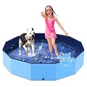 63'' Foldable Dog Pet Bath Pool, Heavy Duty Non-Slip Kiddie Pool, Plastic Pet Wading Pool for Puppy Small Medium Large Dogs, Indoor and Outdoor Kids Pet Dog Bathtub