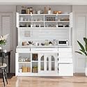 63'' W Buffet Cabinet with Hutch, Large Coffee Bar Storage Cabinet with 6 Drawers, Kitchen Pantry Sideboard with 5 Cabinets and Adjustable Shelves, Pegboard, Towel Rack, Power Outlet (White-Q12)