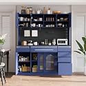 63'' W Buffet Cabinet with Hutch, Large Coffee Bar Storage Cabinet with 6 Drawers, Kitchen Pantry Sideboard with 5 Cabinets and Adjustable Shelves, Pegboard, Towel Rack, Power Outlet