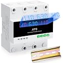 63 amp AC110V Automatic/Manual Transfer Switch with LED Display, 50/60Hz 2P 63A ATS Auto Dual Power Outdoor Changeover Switch for Home Generator, L1 Priority Din Rail Mount Selector Transfer Switches